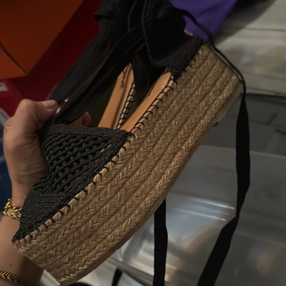 Free People Black Woven Espadrille Wedges
